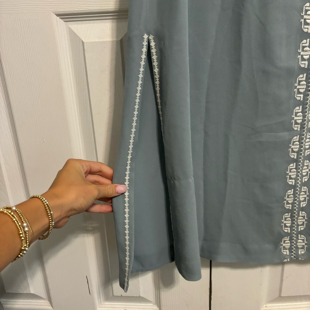 Tory Burch 100% Silk Blue Embroidered Maxi Dress - Picture 8 of 9